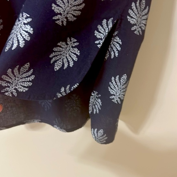 Madison Mathews Navy Printed Cotton Tunic Top Medium Preppy Coastal Resortwear - Picture 7 of 9